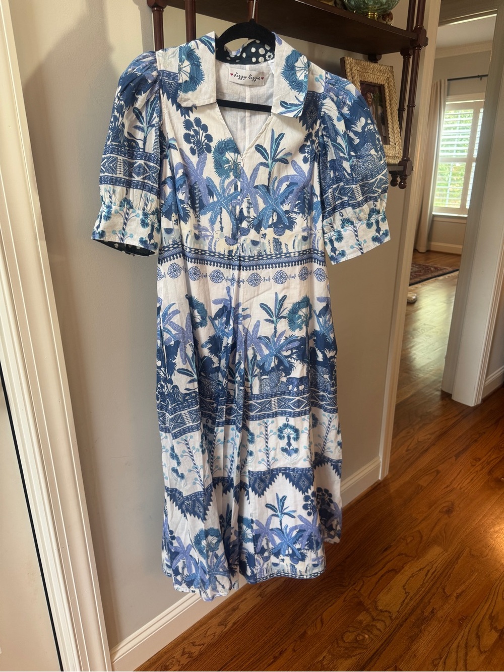 Blue & White Floral Midi Dress - Dizzy Lizzie